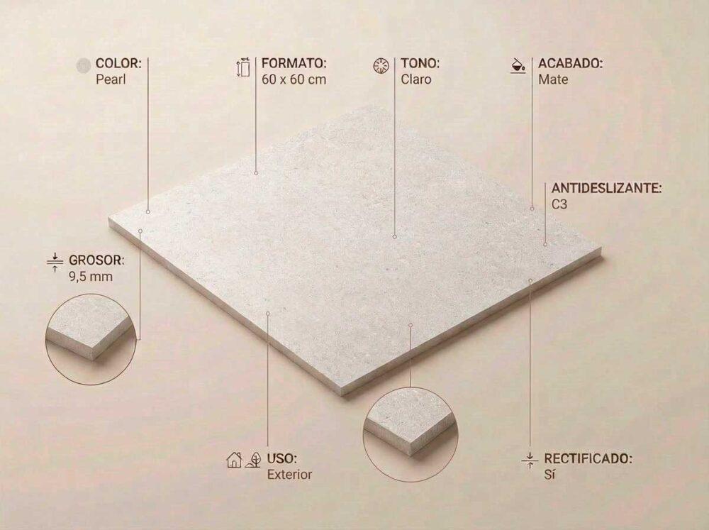 Porcelánico Ulisse Pearl 60×60 cm MT Rect Antid
