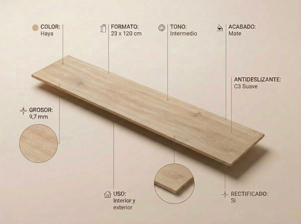 Porcelánico Versat Haya 23×120 cm MT Rect Inout