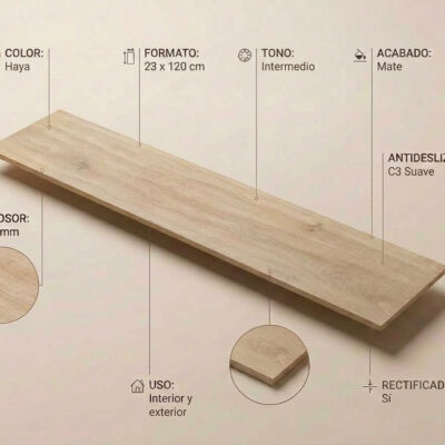 Baldosa de suelo porcelánico haya de 23x