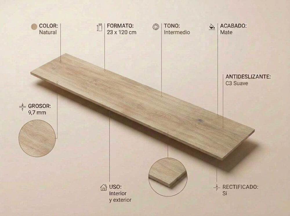 Porcelánico Versat Natural 23×120 cm MT Rect Inout