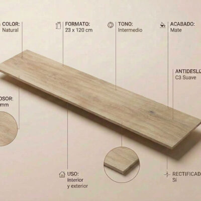Una tabla de porcelánico versat color natural