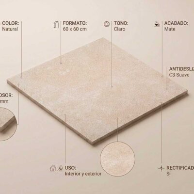 Un azulejo porcelánico Zarci Natural de