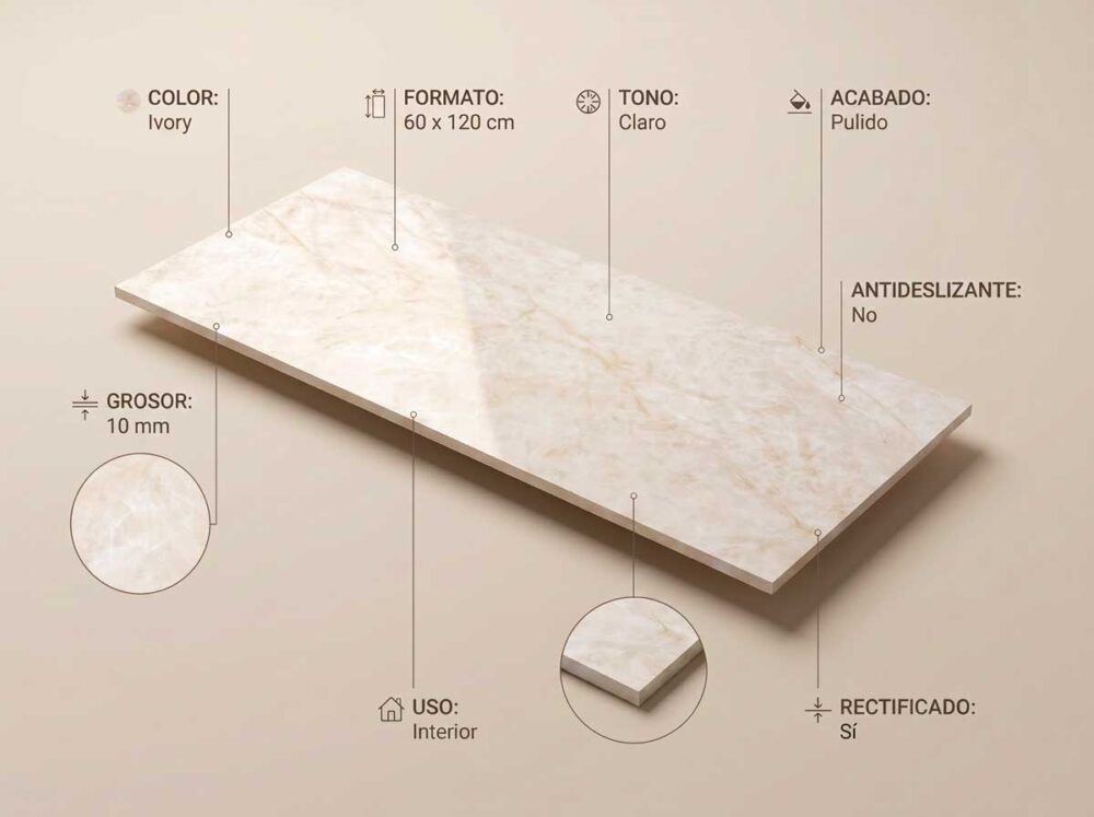 Porcelánico Doncella Ivory 60×120 cm PUL Rect