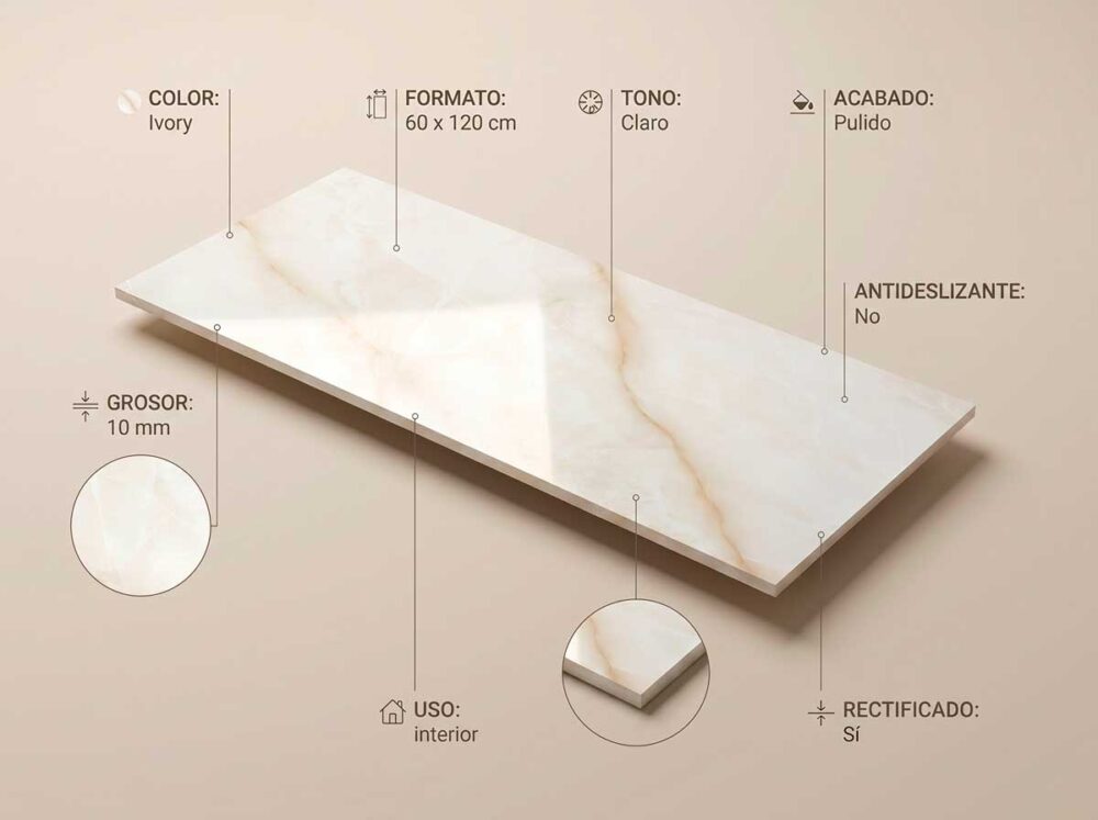 Porcelánico Baltra Ivory 60×120 cm PUL Rect