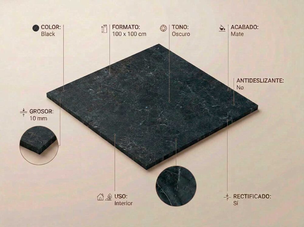 Porcelánico Charisma Black 100×100 cm MT Rect