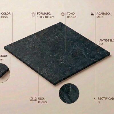 Baldosa cerámica negra efecto mármol