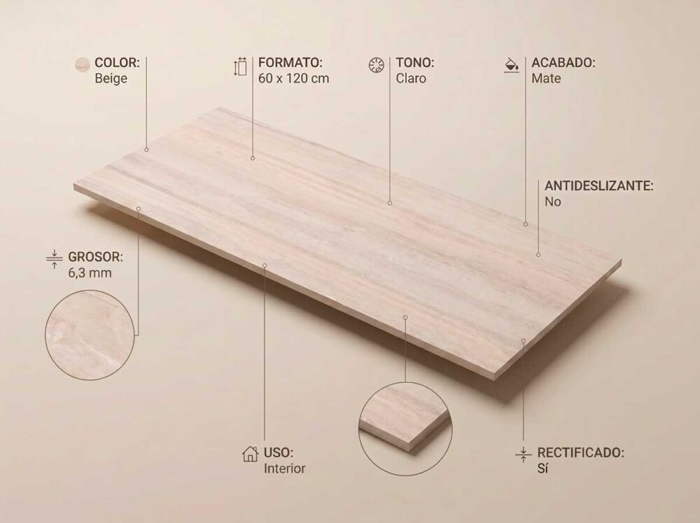 Porcelánico Sforza Beige 60×120 cm MT 6 mm Rect