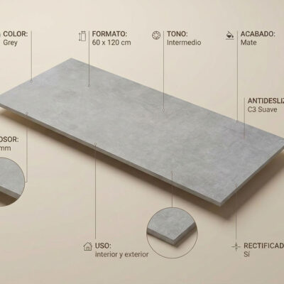 Azulejo porcelánico gris mate de 60x1