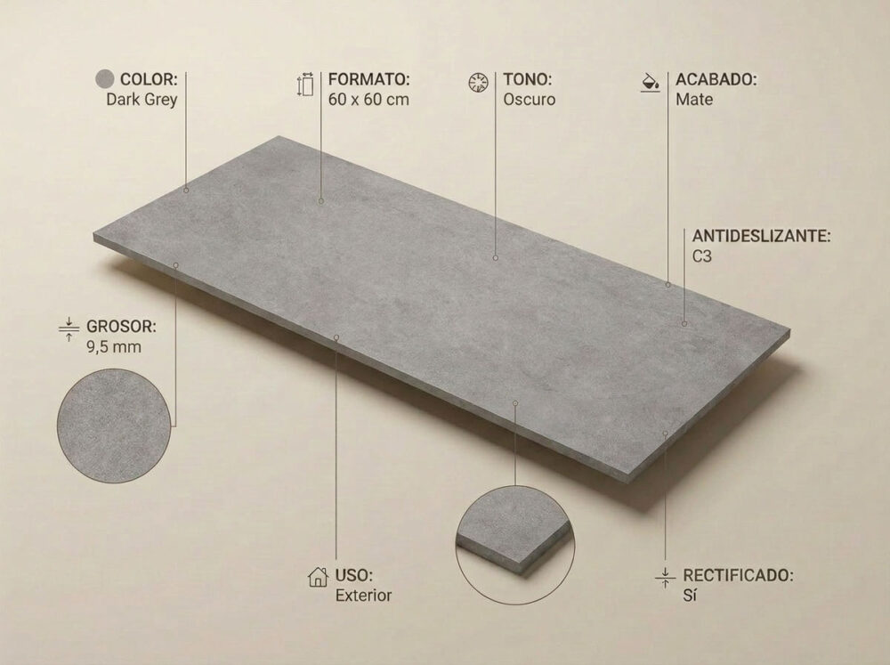 Porcelánico Pursue Dark Grey 60×60 cm MT Rect Antid