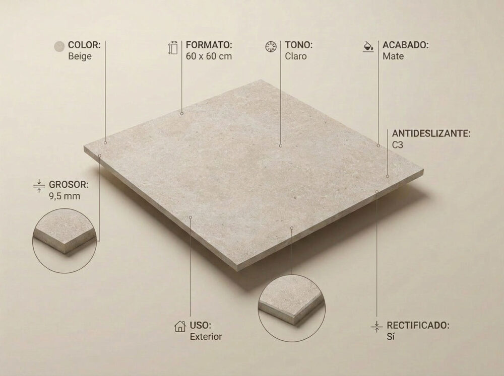 Porcelánico Ulisse Beige 60×60 cm MT Rect Antid