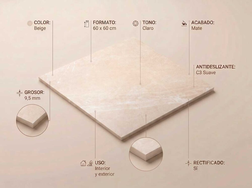 Porcelánico Bodo Beige 60×60 cm MT Rect Slipstop