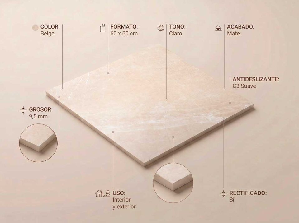 Porcelánico Bodo Beige 60×60 cm MT Rect Slipstop