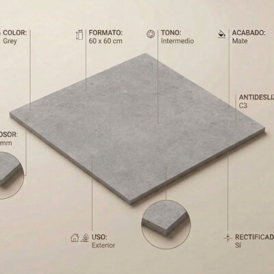 Suelo porcelánico Ulisse Grey 60x60 cm mate, antides