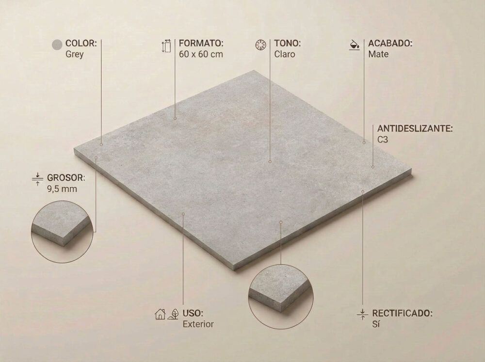Porcelánico Feroe Grey 60×60 cm MT Rect Antid