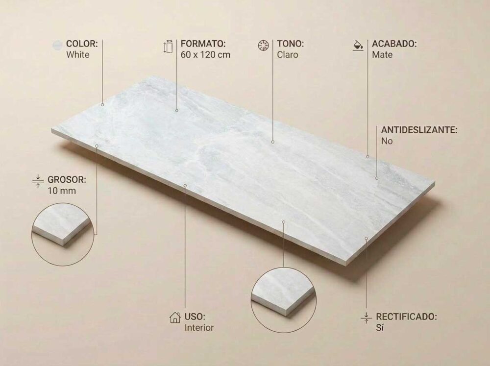Porcelánico Sublime White 60×120 cm MT Rect