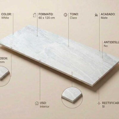 Plaqueta porcelánica blanca de imitación má