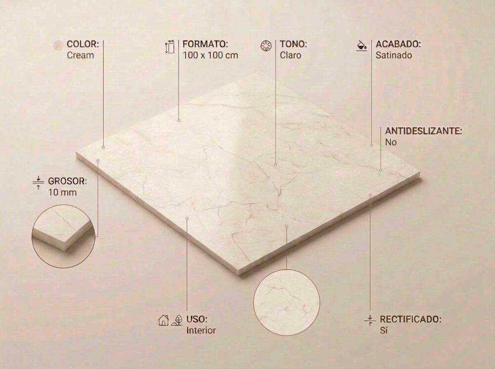 Porcelánico Caryn Cream 100×100 cm SAT Rect