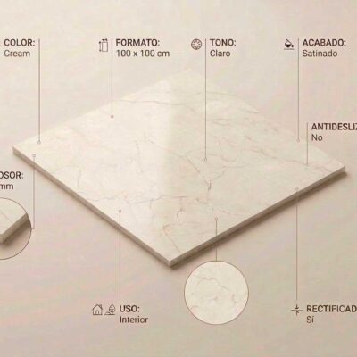 Azulejo porcelánico satinado Caryn Cream 100x100 cm con veteado má