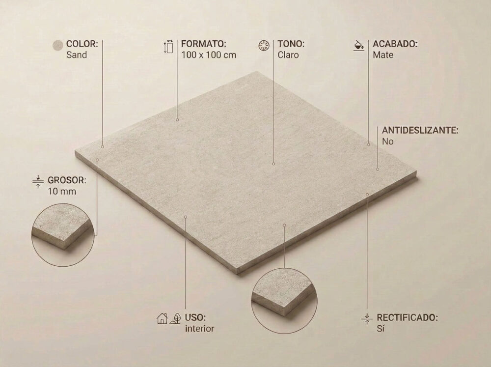 Porcelánico Dama Sand 100×100 cm MT Rect