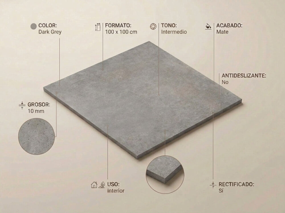 Porcelánico Feroe Dark Grey 100×100 cm MT Rect