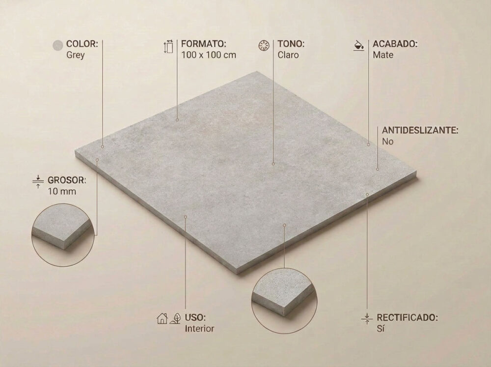 Porcelánico Feroe Grey 100×100 cm MT Rect