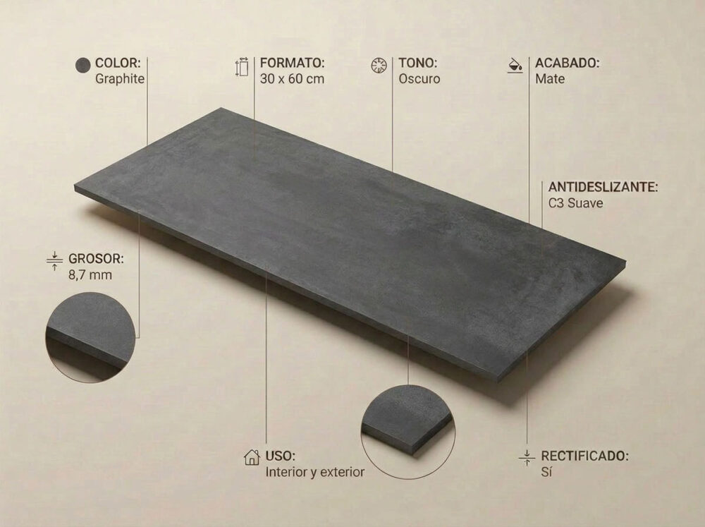 Porcelánico Indeed Graphite 30×60 cm MT Rect Inout