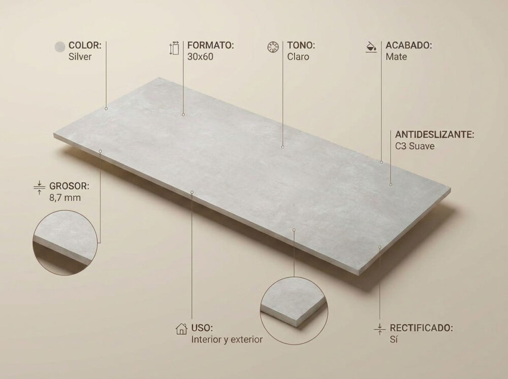 Porcelánico Indeed Silver 30×60 cm MT Rect Inout
