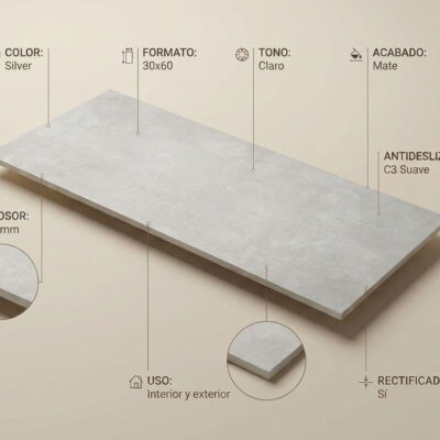 Azulejo porcelánico Indeed Silver 30x60 cm efecto