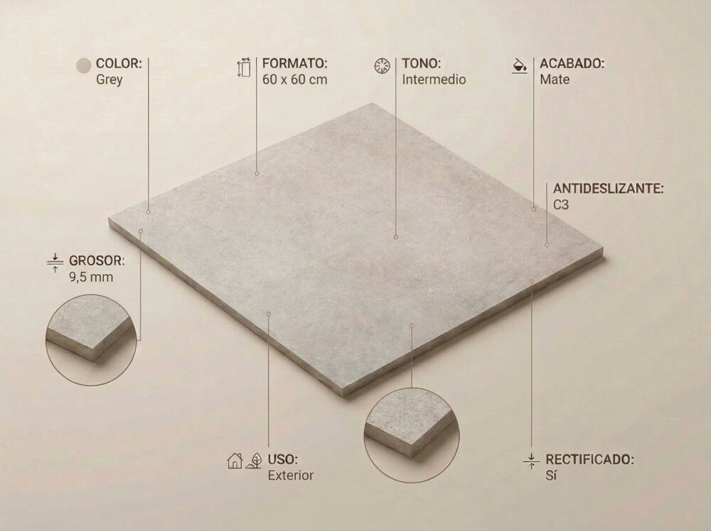 Porcelánico Pursue Grey 60×60 cm MT Rect Antid