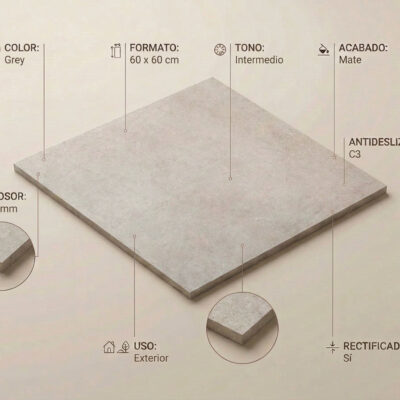 Suelo porcelánico Pursue Grey 60x60 cm efecto cemento mate y antideslizante C3.