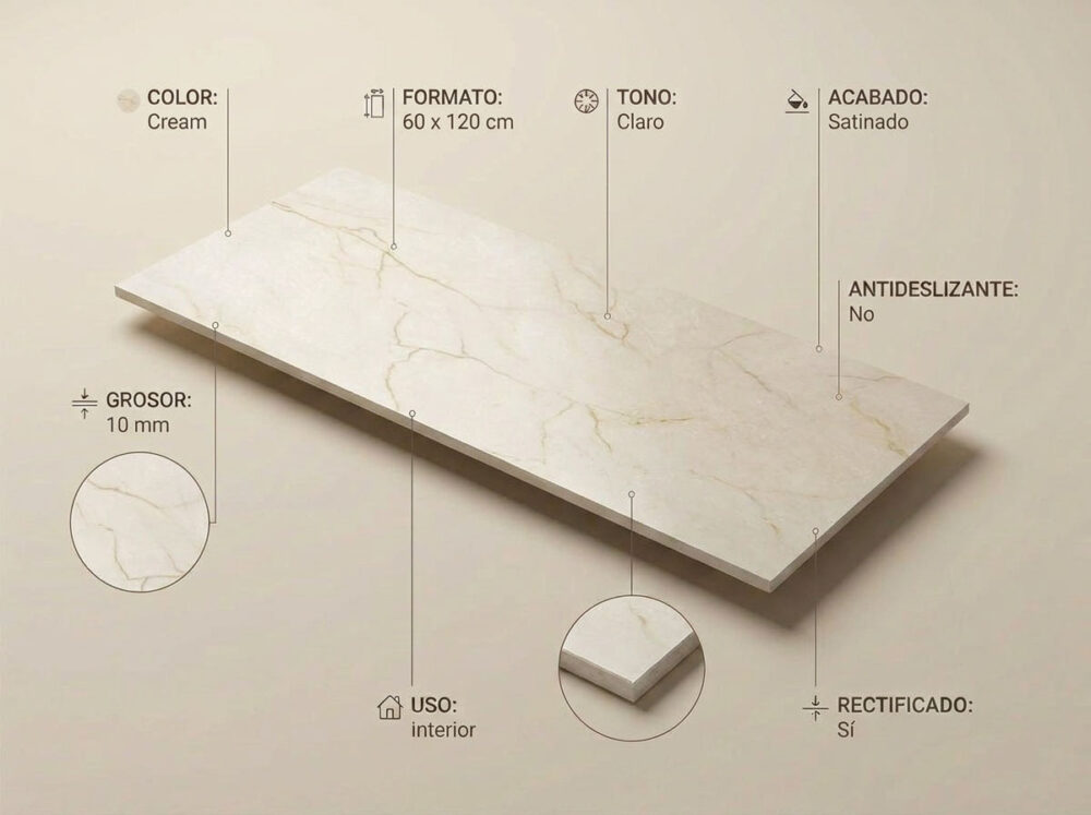 Porcelánico Caryn Cream 60×120 cm SAT Rect