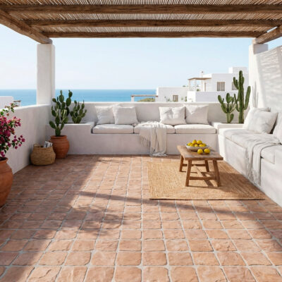 Terraza con suelo porcelánico antideslizante de baldos