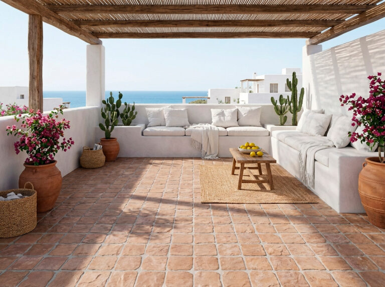 Terraza con suelo porcelánico antideslizante de baldos