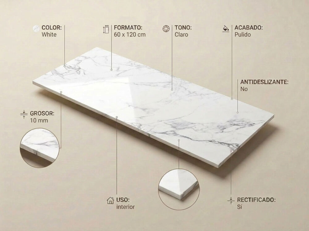 Porcelánico Sabine White 60×120 cm PUL Rect