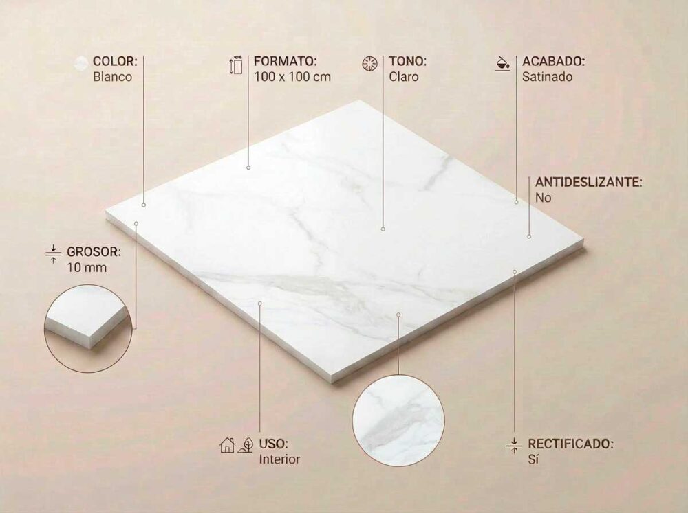 Porcelánico Purity White 100×100 cm SAT Rect