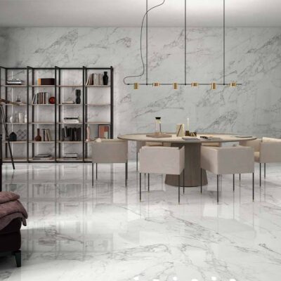 suelo porcelanico efecto marmol sabine white