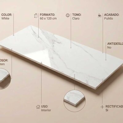 Azulejo porcelánico blanco imitación má