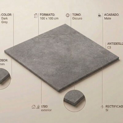Un suelo porcelánico Arenite Dark Grey