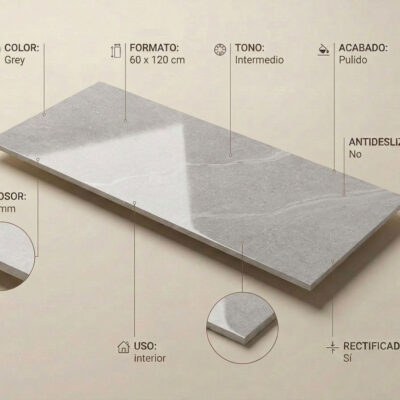 Baldosa porcelánica gris pulida de 60x1