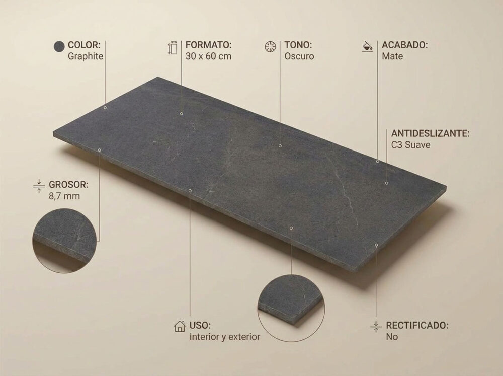 Porcelánico Bellevue Graphite 30×60 cm MT Inout