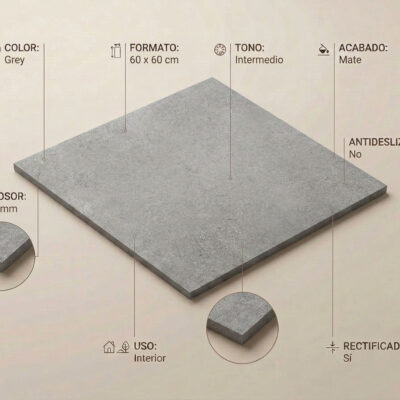 Baldosa porcelánica gris Dama Grey 60x6