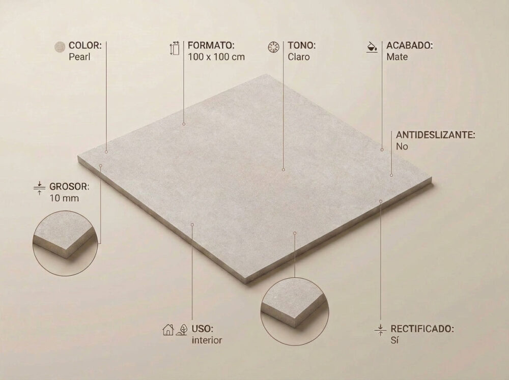Porcelánico Hardy Pearl  100×100 cm MT Rect