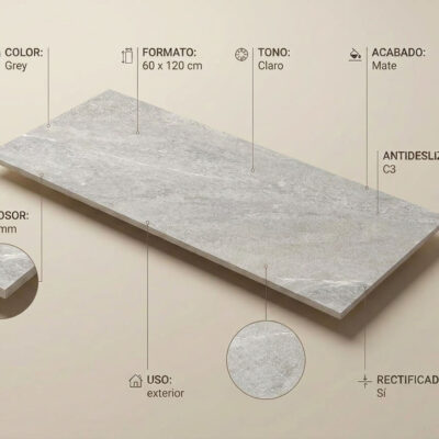 Suelo porcelánico gris imitación piedra