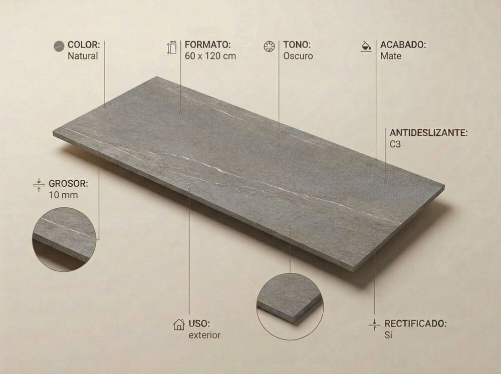 Porcelánico Sakhir Natural 60×120 cm MT Rect Antid