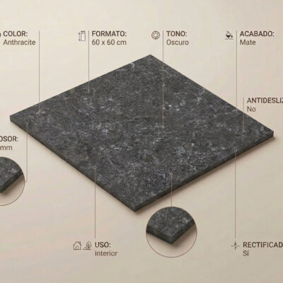 Azulejo porcelánico gris oscuro