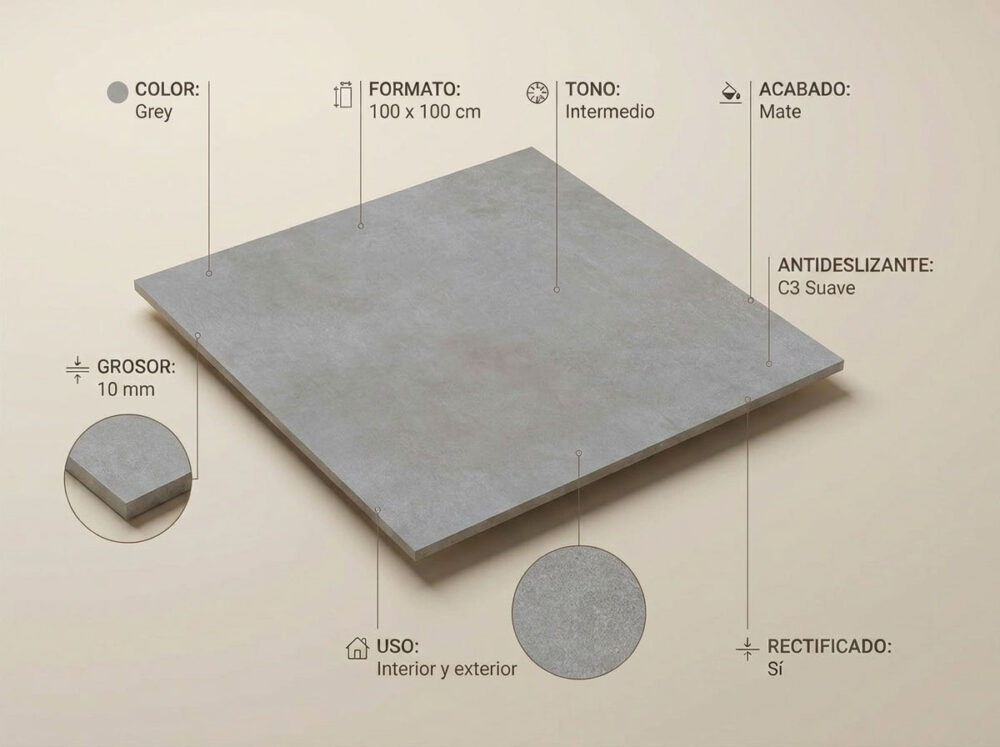 Porcelánico Indeed Grey 100×100 cm MT Rect Inout