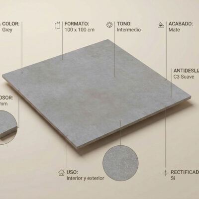Baldosa porcelánica gris mate de 100x