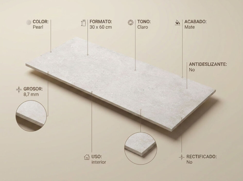 Porcelánico Feroe Pearl 30×60 cm MT Rect