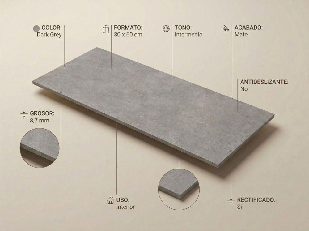 Porcelánico Feroe Dark Grey 30×60 cm MT Rect