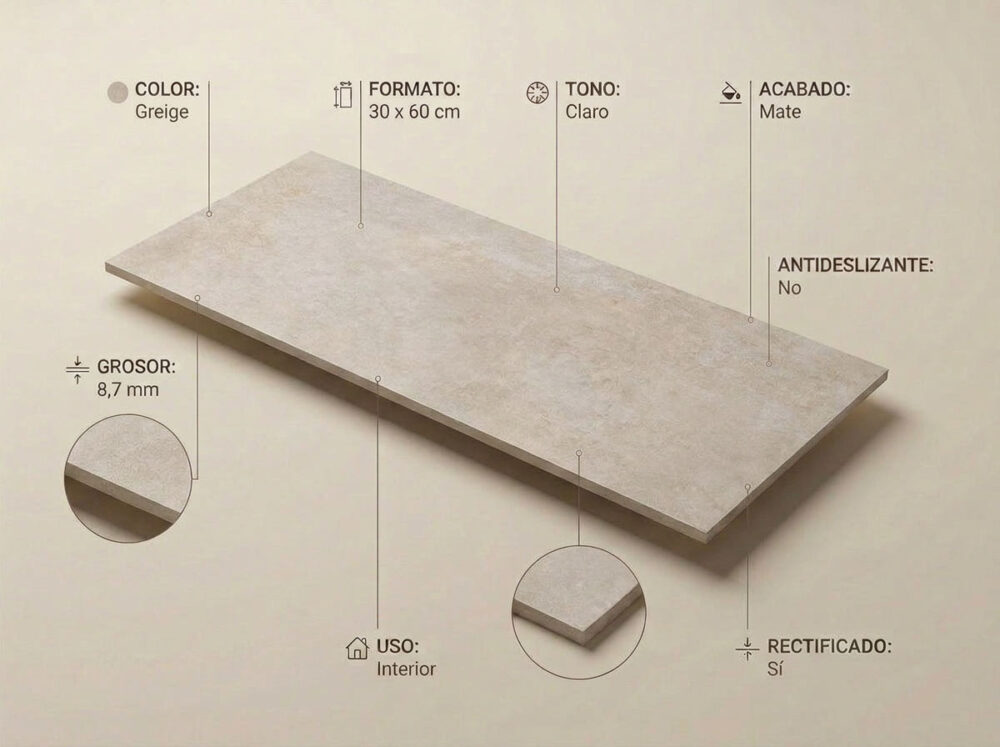 Porcelánico Feroe Greige 30×60 cm MT Rect